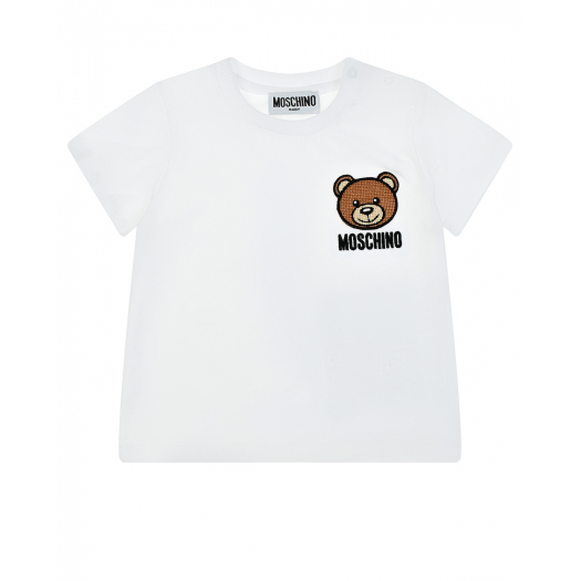 Белая футболка с принтом &quot;медвежонок&quot; Moschino | Фото 1