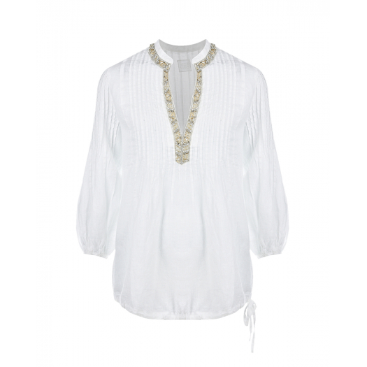 Белая блуза с декором из страз 120% Lino | Фото 1