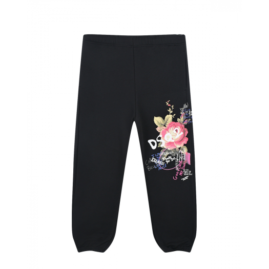 Черные спортивные брюки с цветочным принтом Dsquared2 | Фото 1