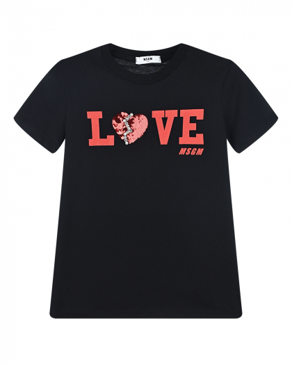 Черная футболка с принтом &quot;Love&quot; MSGM | Фото 1