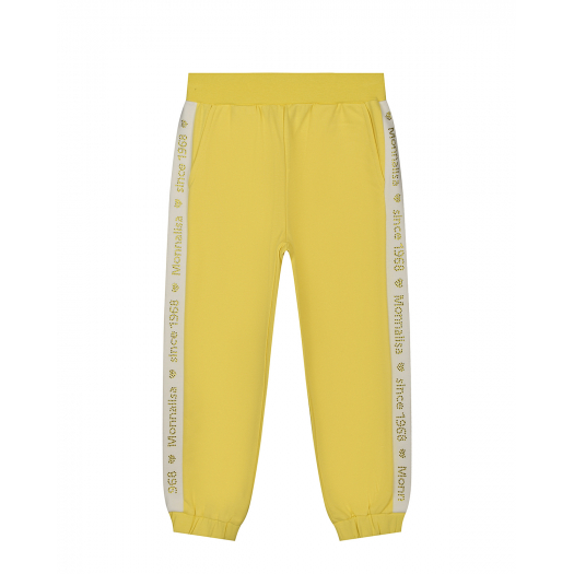 Желтые спортивные брюки с белыми лампасами Monnalisa | Фото 1
