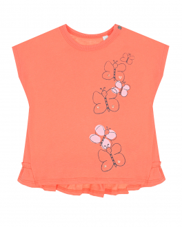 Оранжевая футболка с принтом &quot;бабочки&quot; Sanetta Kidswear Оранжевый, арт. 115474 38178 | Фото 1