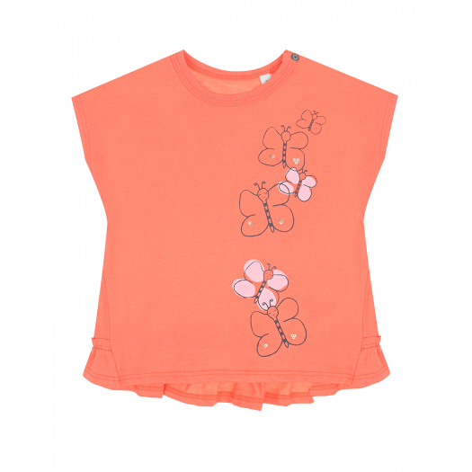 Оранжевая футболка с принтом &quot;бабочки&quot; Sanetta Kidswear | Фото 1