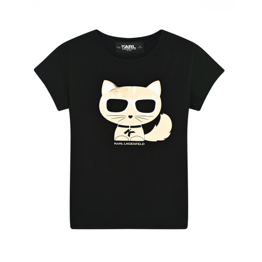 Черная футболка с принтом &quot;Choupette&quot; Karl Lagerfeld kids | Фото 1