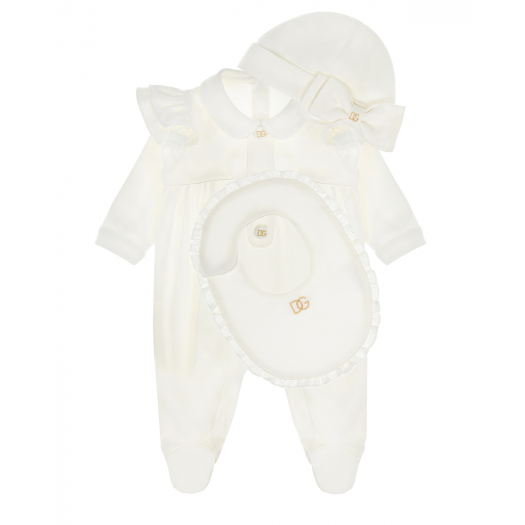 Комплект: комбинезон, повязка и слюнявчик. белый Dolce&Gabbana | Фото 1