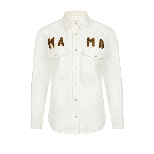 Белая джинсовая рубашка с аппликацией из страз Forte dei Marmi Couture | Фото 1