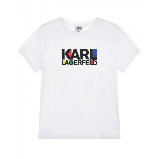 Белая хлопковая футболка с логотипом Karl Lagerfeld kids | Фото 1