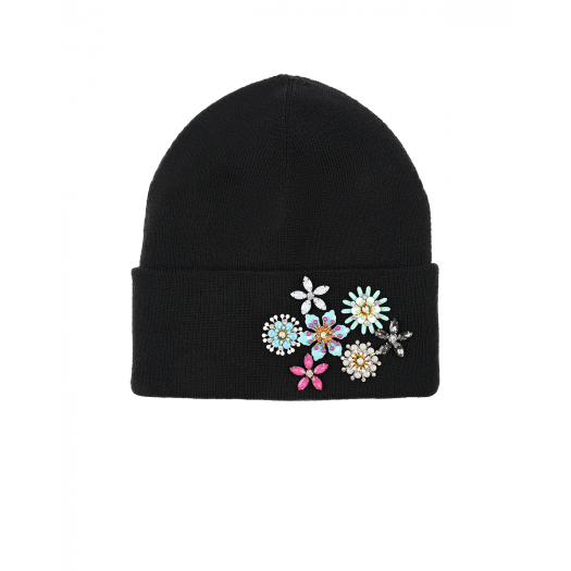 Черная шапка с цветочной аппликацией Regina | Фото 1