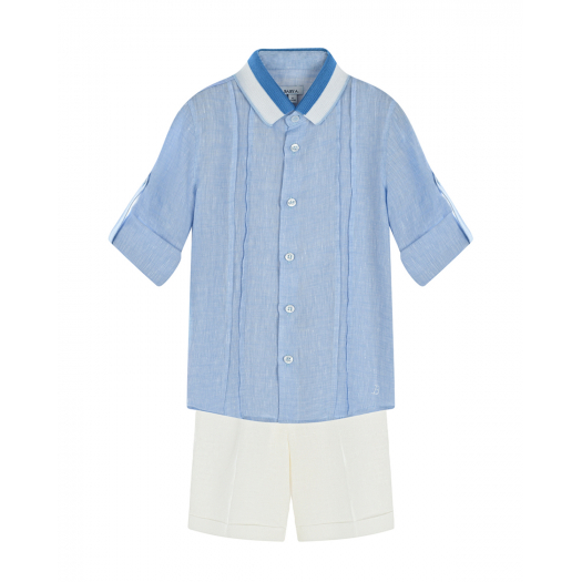 Комплект: голубая рубашка и белые шорты Baby A | Фото 1