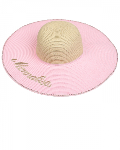 Плетеная шляпа с широкими полями, розовая Monnalisa | Фото 1