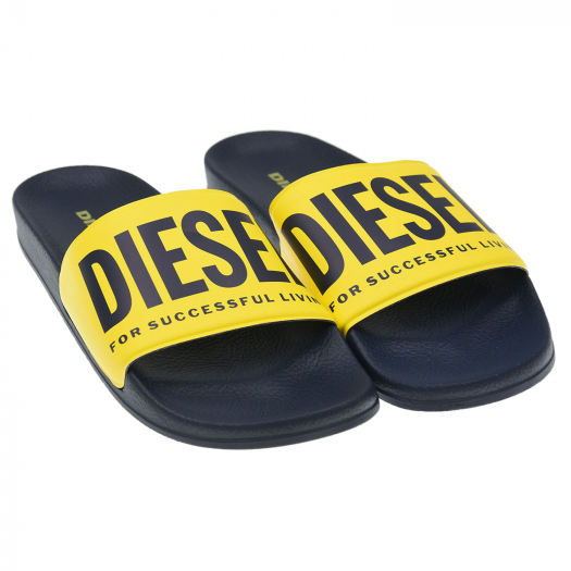 Желтые шлепанцы с логотипом бренда Diesel | Фото 1