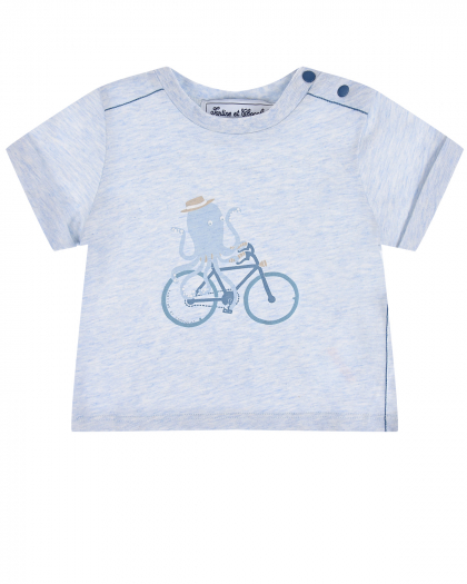 Голубая футболка с принтом &quot;осьминог на велосипеде&quot; Tartine et Chocolat | Фото 1