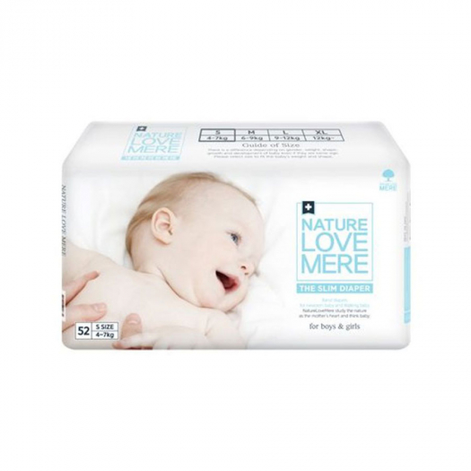 Подгузники NATURE LOVE MERE slim Premium DiaperS 4-7кг, 52шт. белая упаковка  | Фото 1