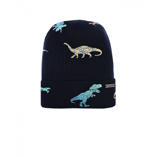 Темно-синяя шапка с декором &quot;динозавры&quot; Il Trenino | Фото 1