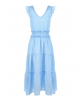 Голубое приталенное платье 120% Lino Голубой, арт. V0W49DM0000115000 V022 | Фото 1