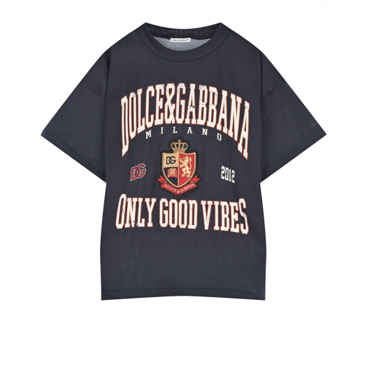 Синяя футболка с принтом &quot;Only Good Vibes&quot; Dolce&Gabbana | Фото 1