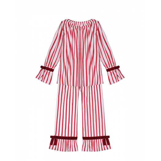 Пижама в красно-белую полоску с бантиками AMIKI | Фото 1