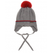 Серая утепленная шапка с красным помпоном Il Trenino | Фото 1