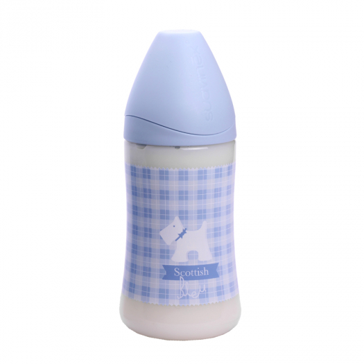 Бутылка Suavinex SCOTTISH 270мл от 0 до 6мес. с силиконовой анатом. соской, блед. голубой, принт собачка  | Фото 1
