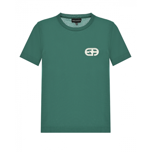 Зеленая футболка с белым лого Emporio Armani | Фото 1