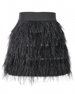 Черная юбка с отделкой перьями Miss Blumarine Черный, арт. IF2091T3245 22222 | Фото 2