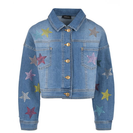 Джинсовая куртка со звездами из стразов Monnalisa | Фото 1