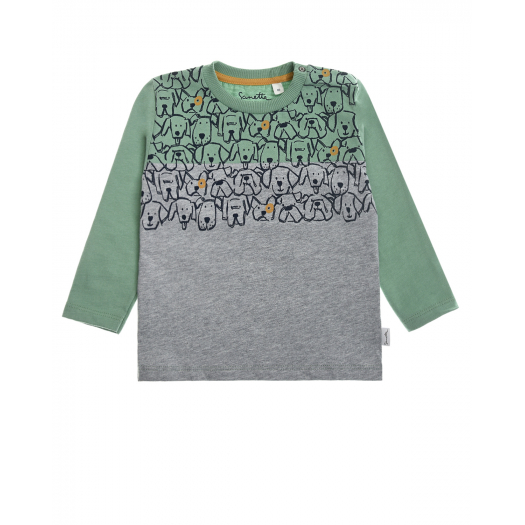 Зелено-серый свитшот с принтом &quot;Собаки&quot; Sanetta Kidswear | Фото 1