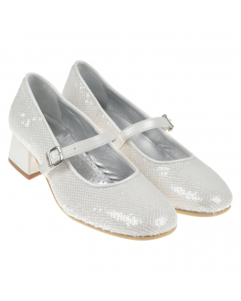 Белые туфли с пайетками Monnalisa Белый, арт. 87A002 1950 0001 | Фото 1