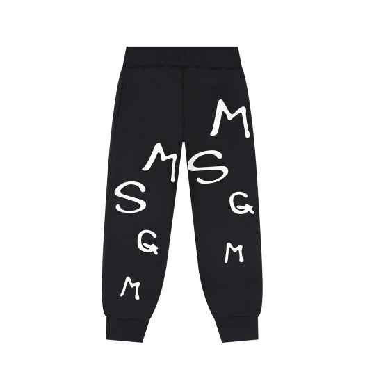 Черные спортивные брюки с белым лого MSGM | Фото 1
