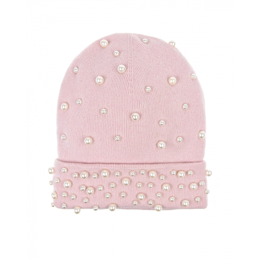 Розовая шапка с жемчужными бусинами Regina | Фото 1
