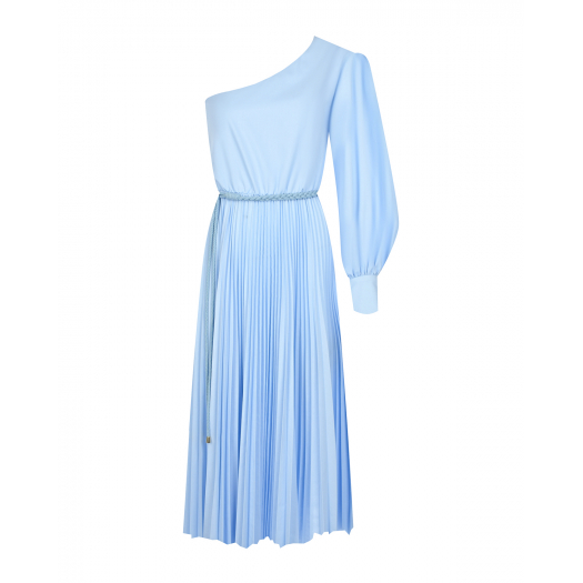 Голубое платье с плиссированной юбкой  | Фото 1