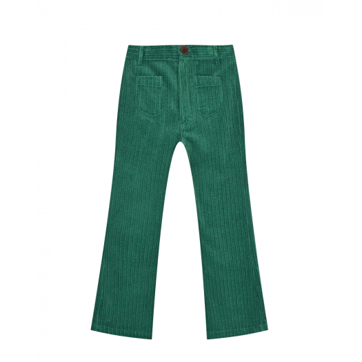 Зеленые вельветовые брюки с накладными карманами  | Фото 1