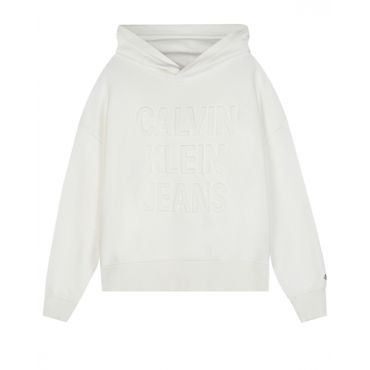 Белая толстовка-худи с лого в тон Calvin Klein | Фото 1