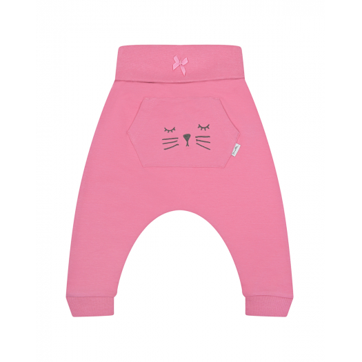 Розовые спортивные брюки с вышивкой Sanetta Kidswear | Фото 1