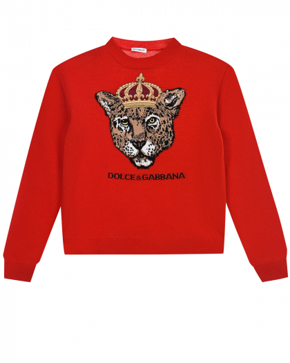 Красный свитшот с патчем &quot;леопард в короне&quot; Dolce&Gabbana | Фото 1