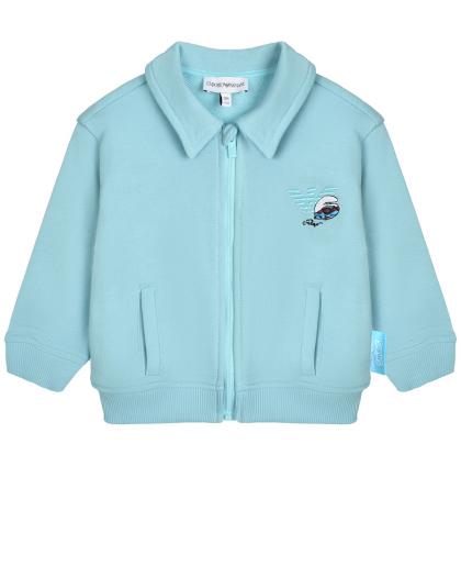 Куртка спортивная голубая, принт лого и смурфик Emporio Armani | Фото 1