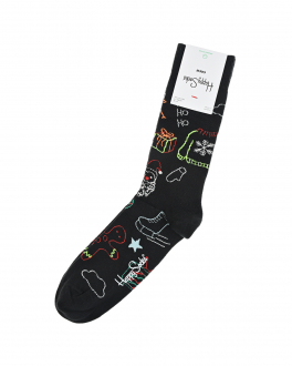 Черные носки с новогодним принтом Happy Socks Черный, арт. HOH01 9300 | Фото 1