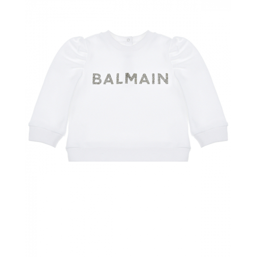 Белый свитшот с серебристым логотипом Balmain | Фото 1