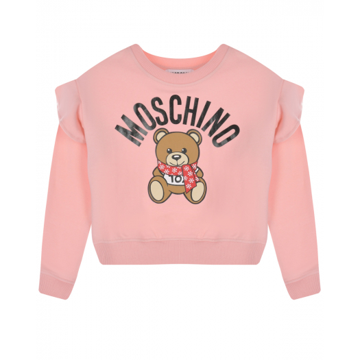 Розовый свитшот с принтом &quot;мишка в шарфике&quot; Moschino | Фото 1