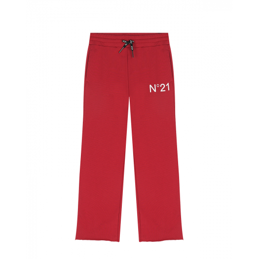 Красные спортивные брюки с белым лого No. 21 | Фото 1