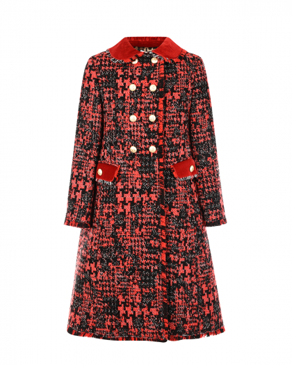 Красное твидовое пальто с берхатной отделкой Dolce&Gabbana | Фото 1