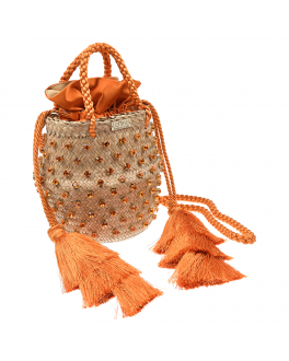 Бежевая сумка с оранжевыми кистями, 20x20x10 см Le Nine , арт. CRS2-90310-228/30 | Фото 2