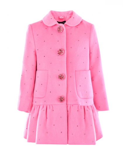 Розовое пальто с декором из страз Monnalisa | Фото 1