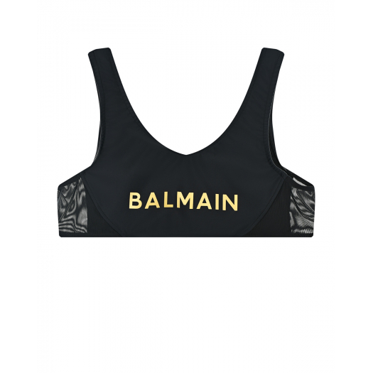 Черный топ с золотистым лого Balmain | Фото 1