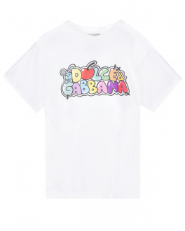 Белая футболка с разноцветным лого Dolce&Gabbana Белый, арт. L5JTKG G7F9M W0800 | Фото 1