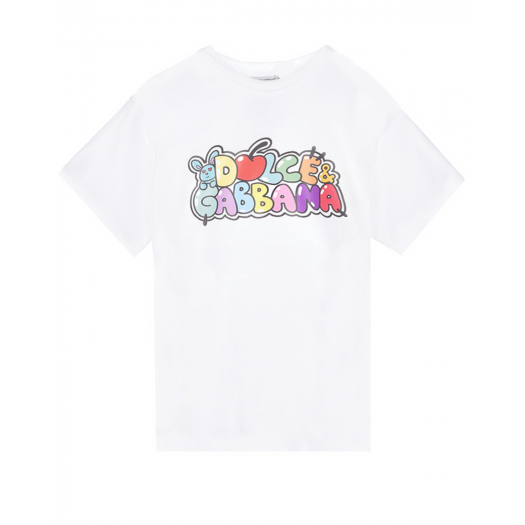 Белая футболка с разноцветным лого Dolce&Gabbana | Фото 1