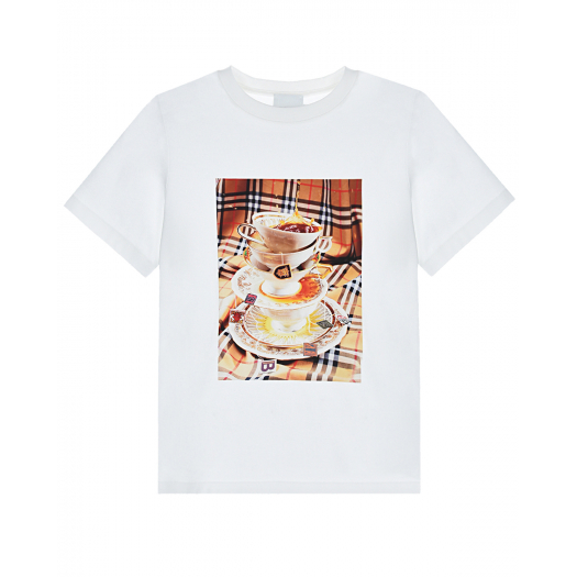 Белая футболка с принтом &quot;Teacup&quot; Burberry | Фото 1