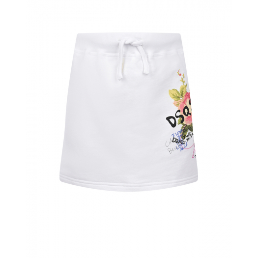 Белая юбка с цветочным принтом и лого Dsquared2 | Фото 1