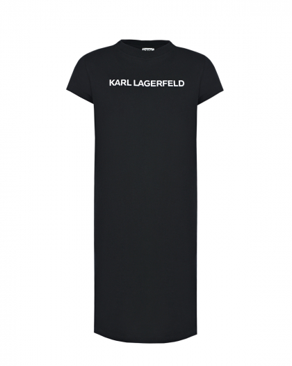 Черное платье прямого кроя с логотипом Karl Lagerfeld kids | Фото 1