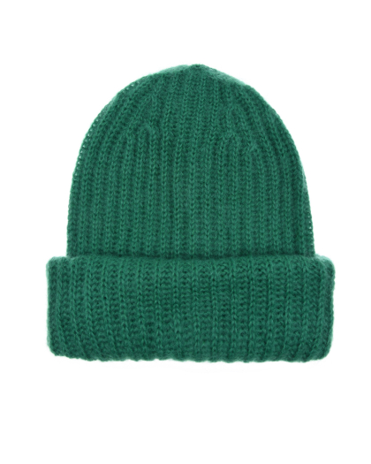 Зеленая шапка из мохера и шерсти  | Фото 1